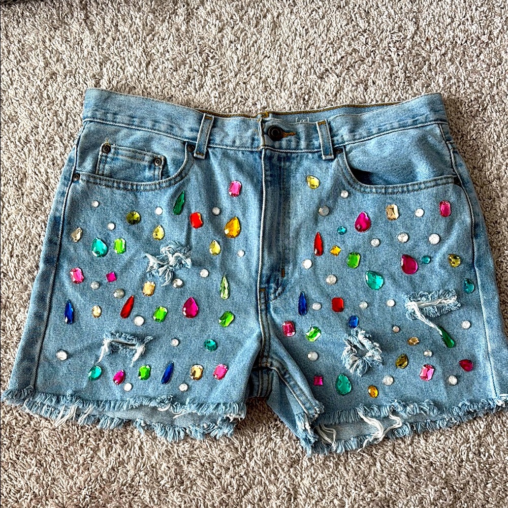 Embellished Denim Shorts